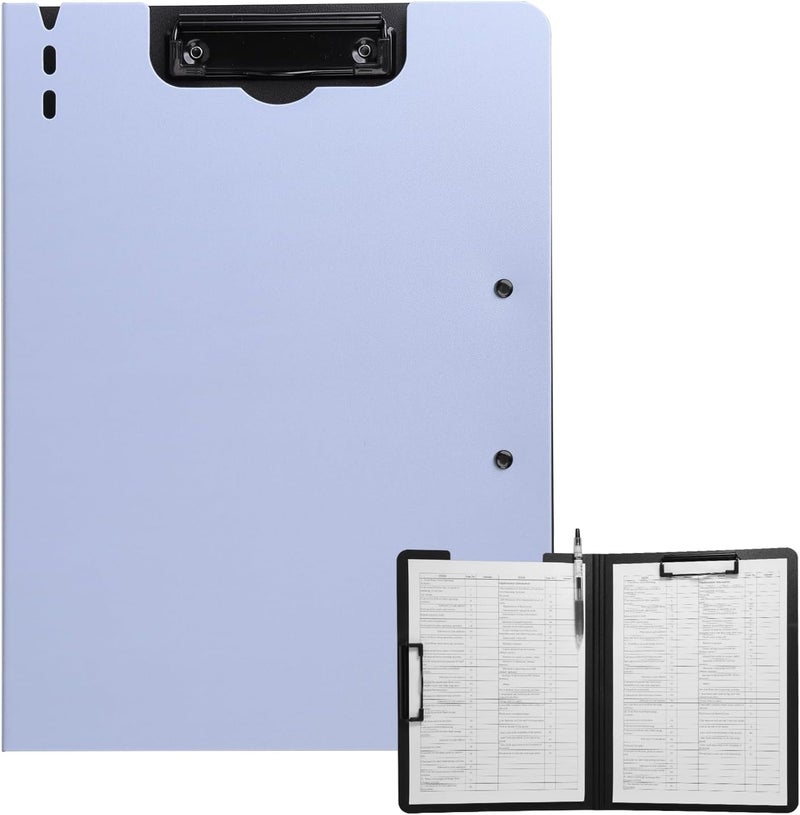 FRETONBA Clipboard Folder, A4 Foldable Clipboard with Horizontal and Vertical Double Metal Clips, 360 Degree Foldable Binder Clipboards with Pen Holder, File Cover Work Folder Clipboards, Purple - Image 1